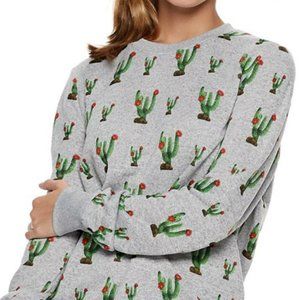 Mighty Fine Grey Cactus Print LARGE Pullover Sweater